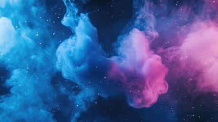 Poster - Elegant wisps of smoke in gradient tones of blue and pink, drifting gently on a black background for a mesmerizing effect