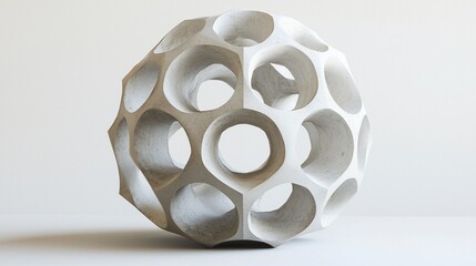 Poster - Abstract white sphere sculpture with cutout geometric design.