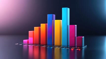 Poster - Isometric stacked bar graph in bright colors with a reflective base, representing data analysis and progress tracking