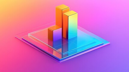 Poster - Isometric stacked bar graph in bright colors with a reflective base, representing data analysis and progress tracking