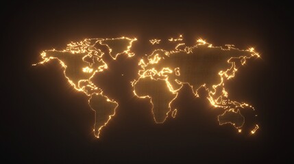 Poster - Glowing world map on dark background.