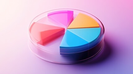 Poster - Multi-segmented pie chart in gradient colors, floating on a transparent surface, symbolizing diverse data categories
