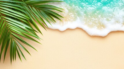 Relaxing tropical beach scene with palm leaves ocean waves nature imagery sunny environment close-up view