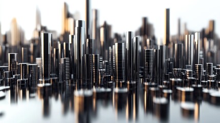 Poster - Stacked D bar graphs in metallic tones, arranged in a pattern on a white reflective surface, highlighting complex data visualization