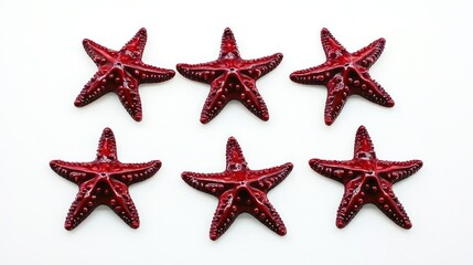 Poster - Red Starfish Collection on White Background Generative AI