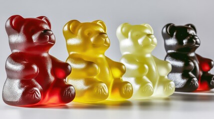 Poster - Gummy Bears in a Row on White Background Generative AI
