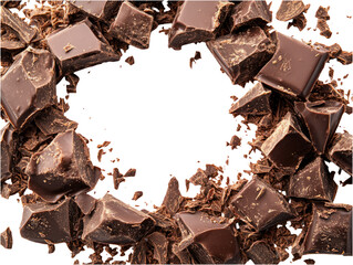 Wall Mural - 3D Chocolate Chunks with Dripping Effect on Isolated Background