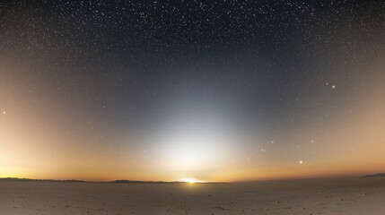 Wall Mural - Celestial Sunset over Salt Flat: A Panoramic View of Stars and Twilight