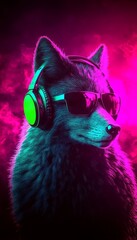  Neon Party Animal Cool Fox DJ with Headphones and Sunglasses. Vibrant and Trendy Illustration