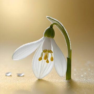 A snowdrop flower, its frosted petals glistening delicately.