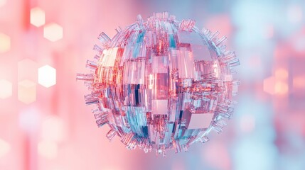 Poster - Abstract Crystal Sphere Futuristic Geometric Design in Pink and Blue Hues