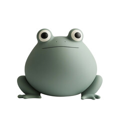 Poster - A Cute Green Frog Sitting on White Background
