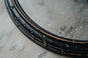 Wall Mural - Oval frame with water drops on glass.