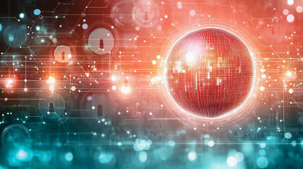 Poster - Cybersecurity Sphere:  A mesmerizing abstract sphere pulsates with digital energy, surrounded by swirling binary code and ethereal glowing lights.