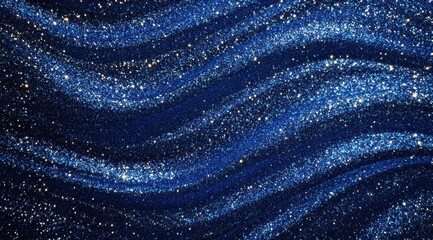 Wall Mural - Abstract background with blue glitter waves, close-up. Glittering sand on the surface of water in dark tones. 