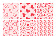 © Mariia Mazaeva - Collection of seamless patterns with red hearts on pink background in doodle style