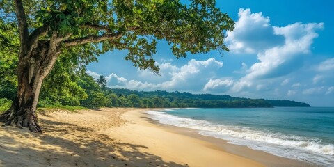 Poster - Stunning view of beautiful sand and beach, showcasing the natural beauty and serene vibes of the coastline. Experience the captivating allure of the beautiful beach and golden sand.