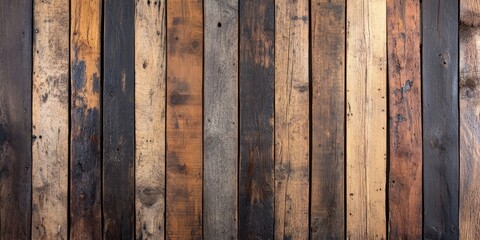 Wall Mural - A top down view showcasing a collection of aged wooden boards, presenting distressed wooden planks with rustic elements, while providing ample space for text.