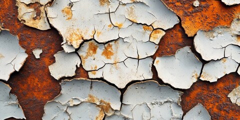 Aufkleber - Close up view of abstract cracked peeling paint layers showcasing a rusted metal texture, emphasizing the intricate details of cracked surfaces and the beauty of nature s decay.