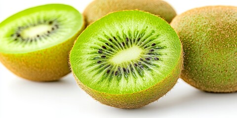 Poster - Fresh and juicy kiwi isolated on a white background, showcasing the vibrant green color and unique texture of the juicy kiwi. Perfect representation of the delicious and nutritious juicy kiwi fruit.