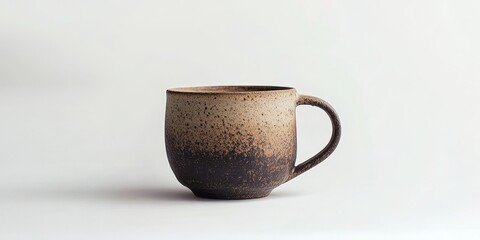 Leinwandbilder - Clay mug displayed against a clean white background, showcasing the unique texture and design of the clay mug. This clay mug can enhance any setting with its artistic appeal.