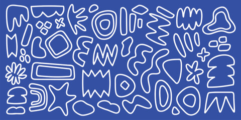 Poster - abstract white line shapes on a blue background. curved and zigzag lines create a dynamic pattern. a