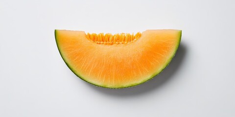 Poster - Fresh melon slice resting on a white background, showcasing the vibrant color and texture of the melon slice. This melon slice is perfect for highlighting juicy, refreshing flavors.