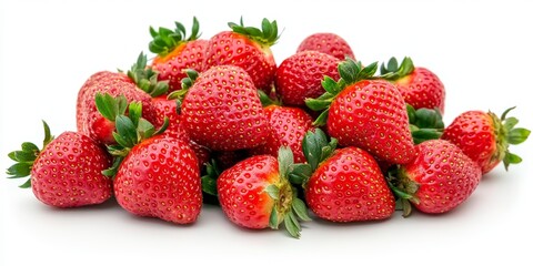 Aufkleber - Fresh red strawberries arranged in a pile on a white background, showcasing the vibrant color and natural freshness of red strawberries, perfect for any culinary or healthy lifestyle theme.