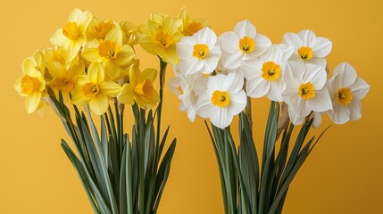 Poster - Bouquets of delicate white and yellow spring flowers create a bright and cheerful atmosphere. The vivid colors pop against a warm yellow background, radiating joy and freshness