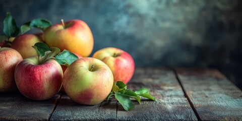 Aufkleber - Fresh organic apple displayed on a wooden table, highlighting the vibrant color and natural appeal of fresh apples. Enjoy the health benefits of organic apples in a rustic setting.