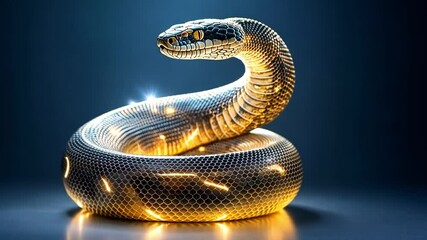 Poster - Illuminated snake twisting gracefully in dark environment