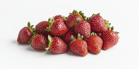 Aufkleber - Fresh red strawberries arranged in a pile on a white background, showcasing the vibrant color and natural freshness of red strawberries, perfect for any culinary or healthy lifestyle theme.