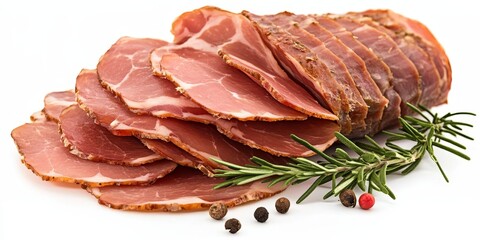 Aufkleber - Savory pork ham displayed as a delicacy on a clean white background, showcasing the rich texture and flavor of pork ham in a visually appealing manner, perfect for food related content.