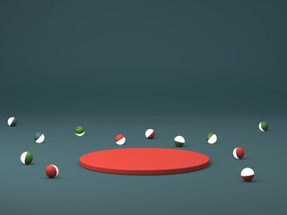 Aufkleber - Scene with geometrical forms for cosmetic product presentation. Empty mock up. Minimal scene with podium and abstract background. Geometric shapes. Green and coral colors scene. Minimal 3d rendering.