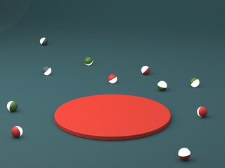 Aufkleber - Scene with geometrical forms for cosmetic product presentation. Empty mock up. Minimal scene with podium and abstract background. Geometric shapes. Green and coral colors scene. Minimal 3d rendering.