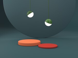 Aufkleber - Scene with geometrical forms for cosmetic product presentation. Empty mock up. Minimal scene with podium and abstract background. Geometric shapes. Green and coral colors scene. Minimal 3d rendering.