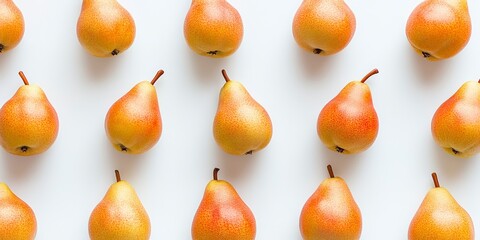 Poster - Pears arranged on a clean white background, showcasing the beauty of pears in a simple composition. The fresh pears create a striking contrast against the white background, emphasizing their shape.