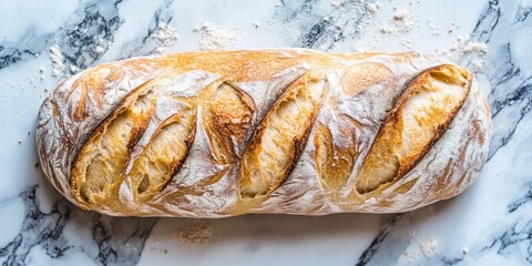 Poster - Overhead view of delicious Italian bread showcasing its texture and crust, ideal for highlighting Italian bread in culinary contexts or food photography. Perfect for Italian bread enthusiasts.