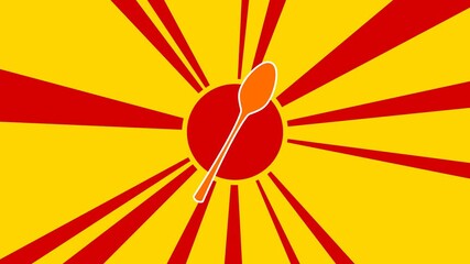 Poster - Spoon on the background of animation from moving rays of the sun. Movement symbolizes the dawn of the sun. Large orange symbol increases slightly. Seamless looped 4k animation on yellow background