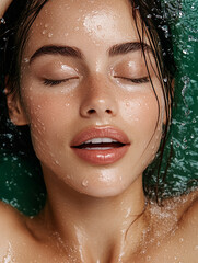 Wall Mural - Woman enjoying water splashes while relaxing in a pool