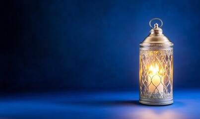 Wall Mural - Illuminated lantern, Ramadan, blue background, peace