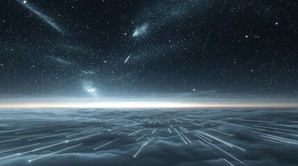 Wall Mural - Celestial Flight: A Night Sky Symphony Above Clouds