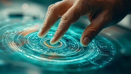 Poster - Futuristic Technology Hand Interacting with Holographic Interface