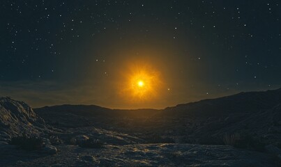 Wall Mural - a stunning shot of a supernova exploding in the distance, casting an ethereal glow over a nearby pla