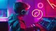 © CatNap Studio - Generation Alpha and trends concept: Kids creating music with AI-powered instruments in a high-tech studio, Generation Alpha, innovation in music creation.