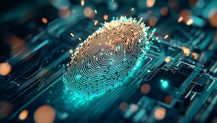 Leinwandbilder - Futuristic Fingerprint Biometric Security System on Circuit Board