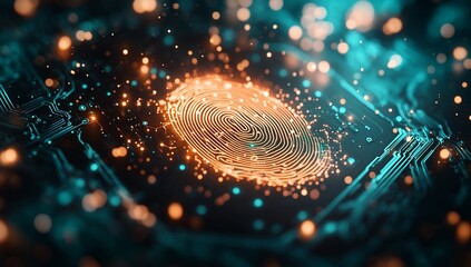 Poster - Abstract Digital Fingerprint on Circuit Board Cybersecurity Biometrics Technology Concept