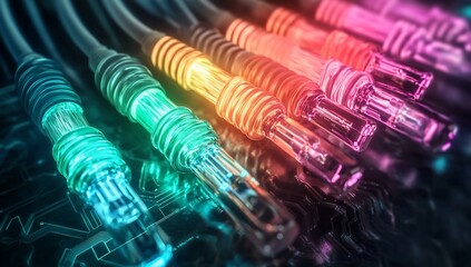 Poster - Vibrant Network Cables Fiber Optics High Speed Data Transfer Futuristic Technology Colorful