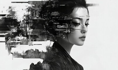 Wall Mural - Glitch Noir: Timeless Beauty meets Modern Digital Art