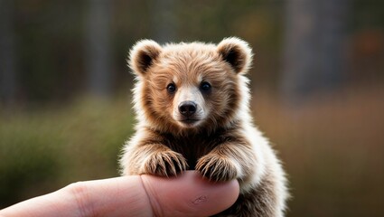 a cute brown bear cub, a furry young mammal, stands portrait-like in the zoo wildlife
